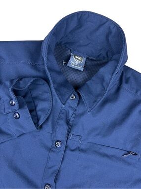 REI Sahara Button Up Shirt Women’s Small Blue Long Sleeve Roll Up Hiking Outdoor